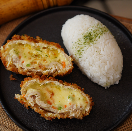 Japanese-Style Cheese-Stuffed Pork Katsu with Garlic Butter
