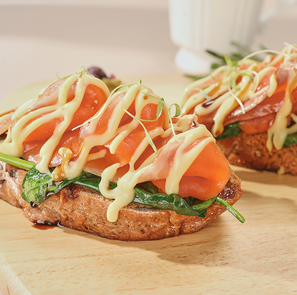 Smoked Salmon and Spinach on Rye with Blood Orange Hollandaise