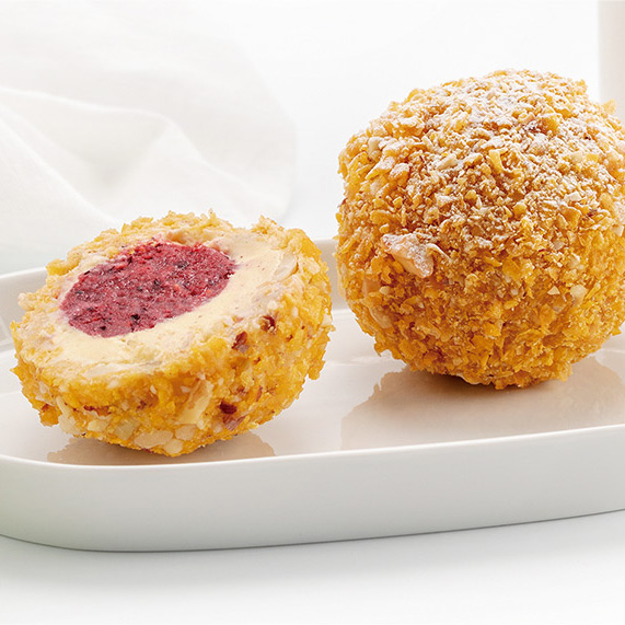 Deep-Fried Vanilla Ice Cream with Blueberry Sorbet Centre